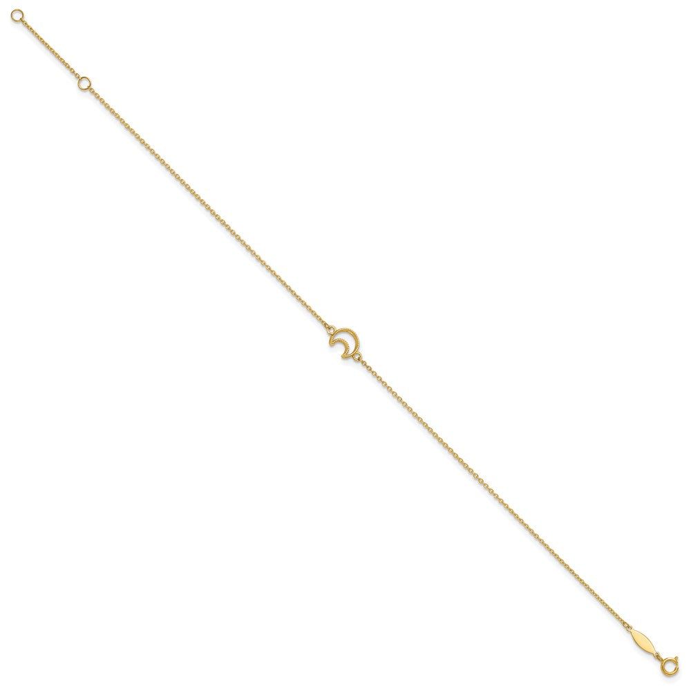 14k Yellow Gold Gold Textured and Polished Moon in Plus 1in ext. Anklet (1.33 grams)