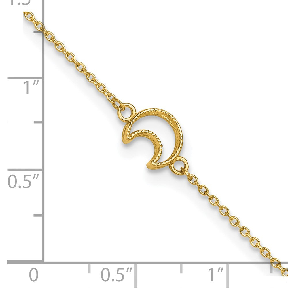 14k Yellow Gold Gold Textured and Polished Moon in Plus 1in ext. Anklet (1.33 grams)