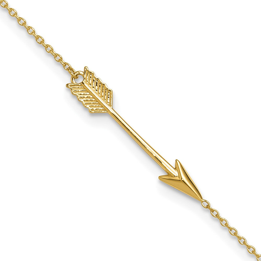 14k Yellow Gold 1 mm 4K Polished Arrow in Plus in ext. Anklet (1.45 grams)