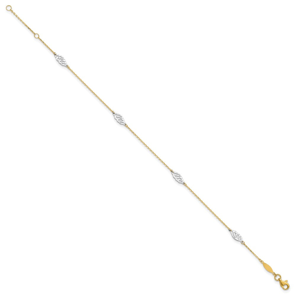 14k Two-tone 1 mm 4K Two-Tone Diamond-cut Polished Leaf in Plus in ext. Anklet (1.53 grams)
