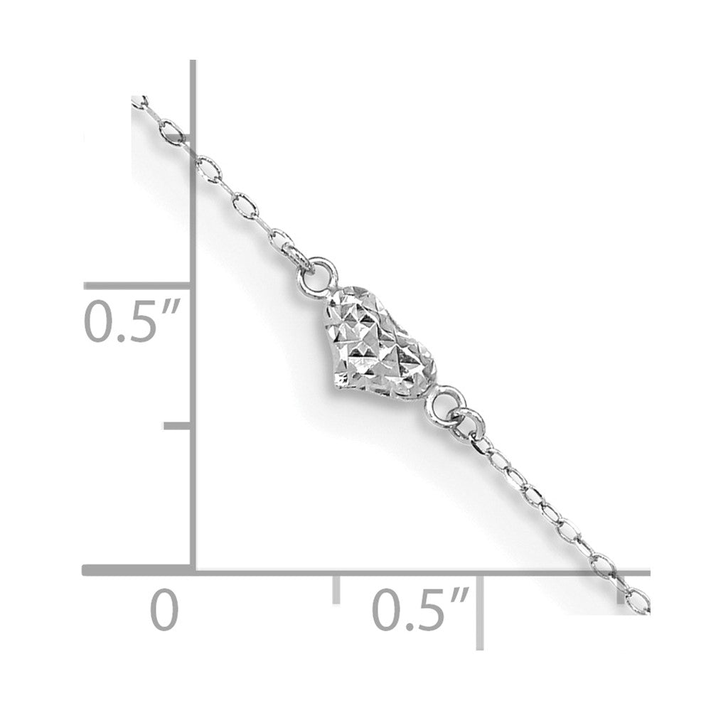 14k Two-tone 4.2 mm Polished D/C Triple Hearts 9in w/1in. Ext. Anklet (0.87 grams)