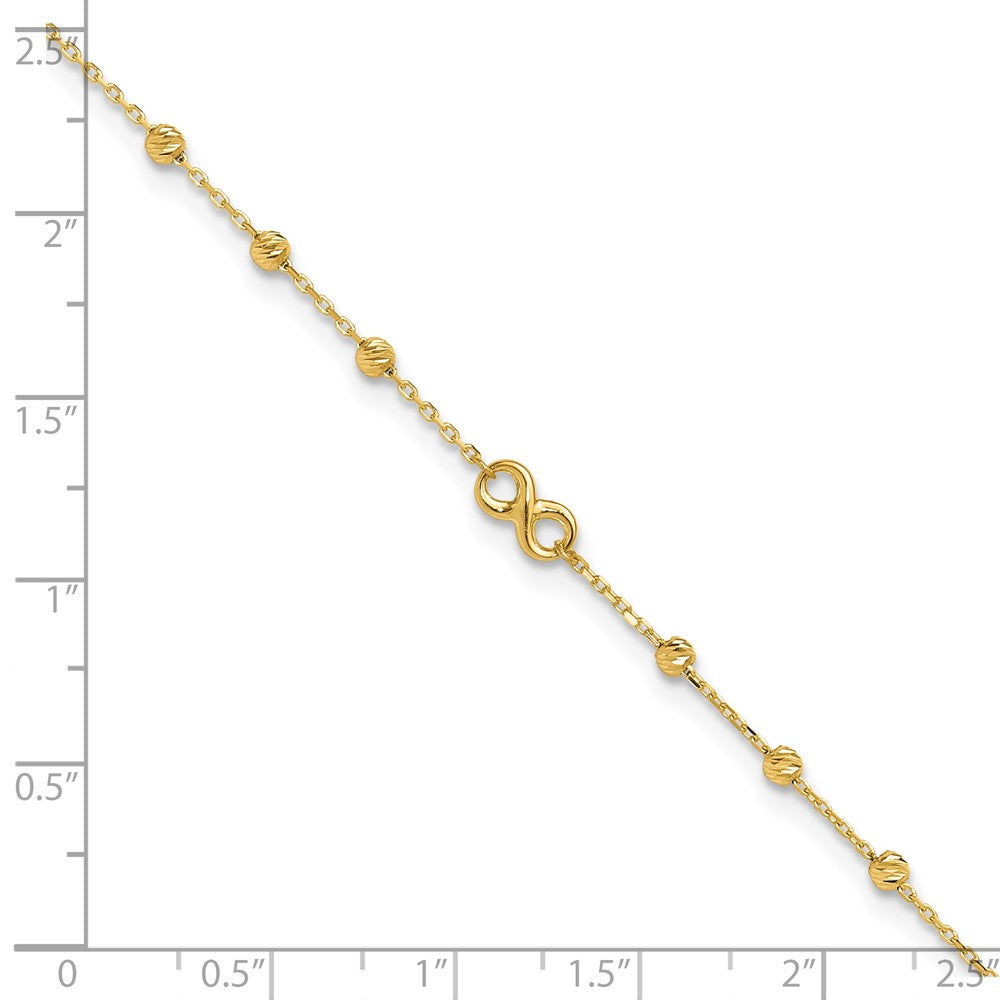 14k Yellow Gold 3.98 mm Infinity Symbol in Plus 1in ext. Anklet (1.19 grams)
