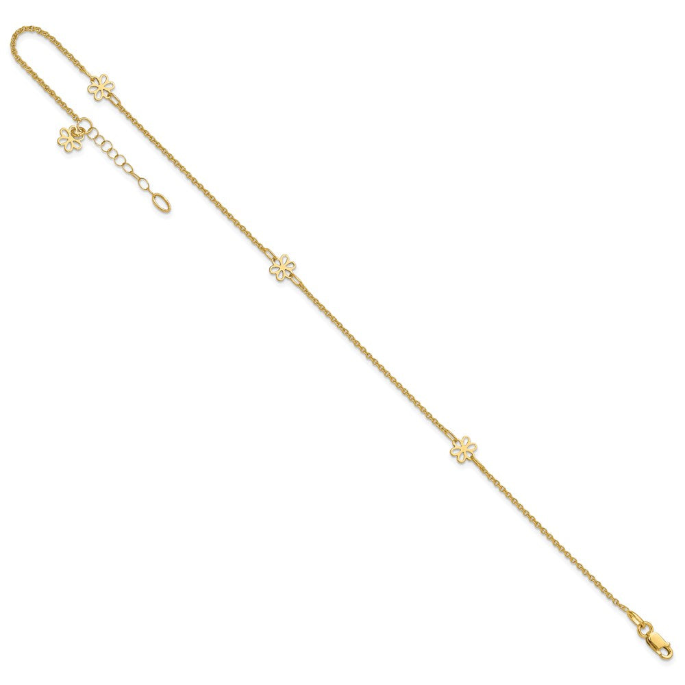 14k Yellow Gold 6.04 mm Polished Flowers in Plus 1in ext. Anklet (2.18 grams)