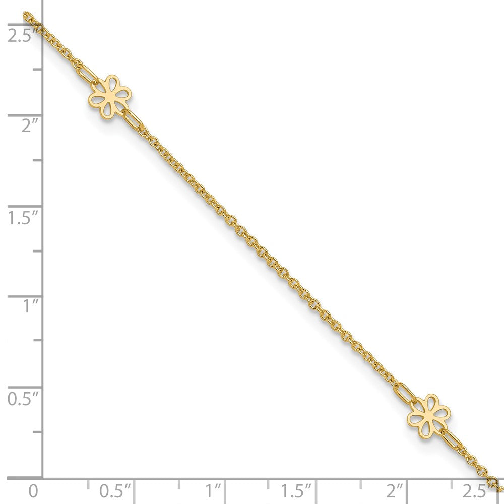 14k Yellow Gold 6.04 mm Polished Flowers in Plus 1in ext. Anklet (2.18 grams)