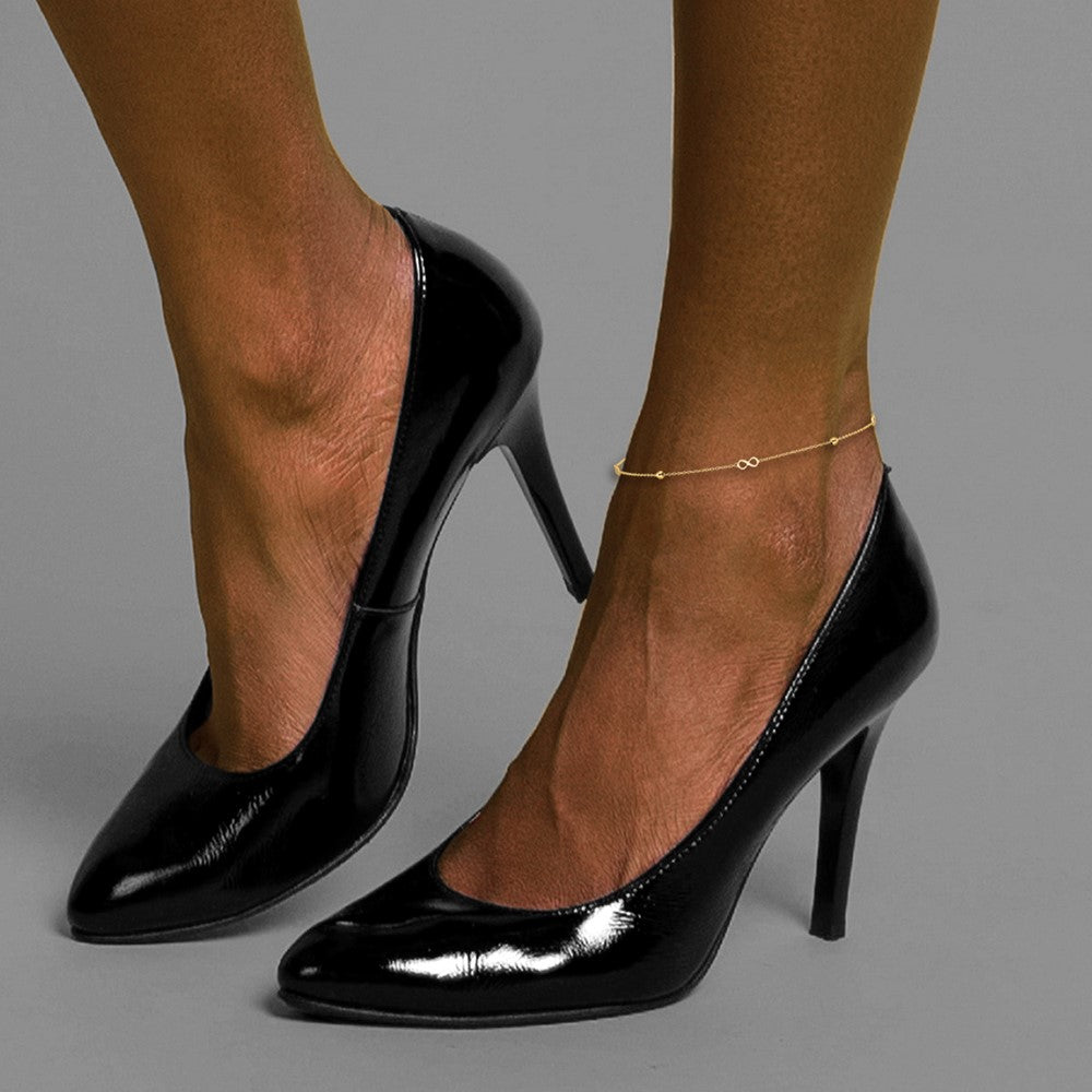 14k Yellow Gold 0.75 mm Polished Infinity in Plus 1in ext Anklet (1.22 grams)