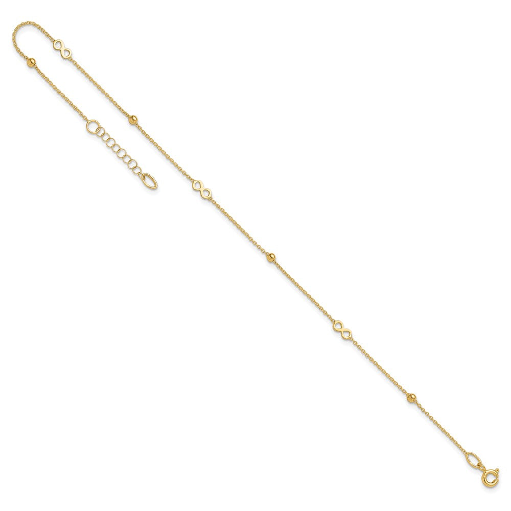 14k Yellow Gold 0.75 mm Polished Infinity in Plus 1in ext Anklet (1.22 grams)