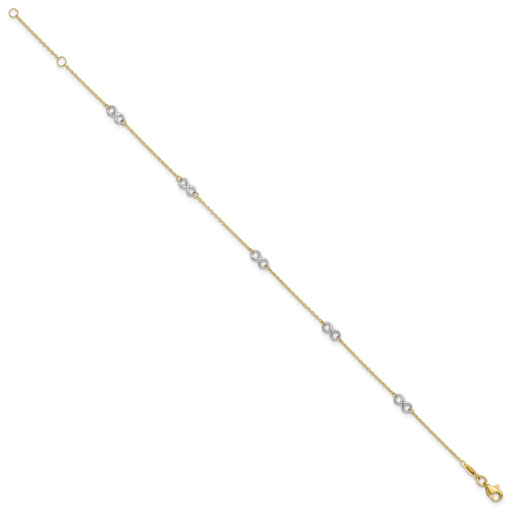 14k Two-tone 1 mm 4K Two-tone Polished Infinity in Plus in ext. Anklet (1.63 grams)