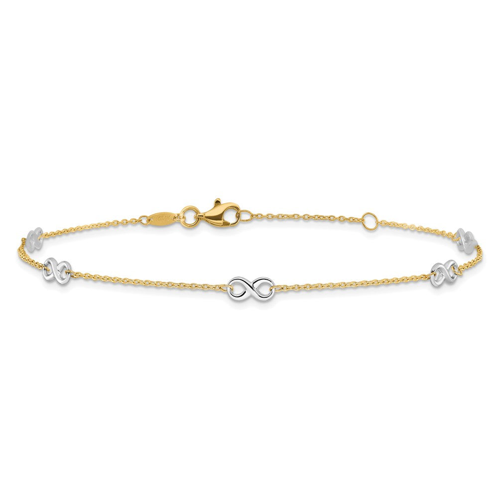 14k Two-tone 1 mm 4K Two-tone Polished Infinity in Plus in ext. Anklet (1.63 grams)