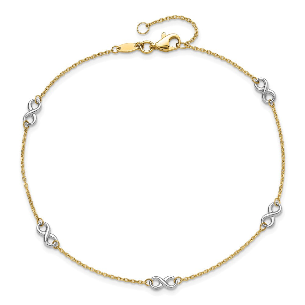 14k Two-tone 1 mm 4K Two-tone Polished Infinity in Plus in ext. Anklet (1.63 grams)
