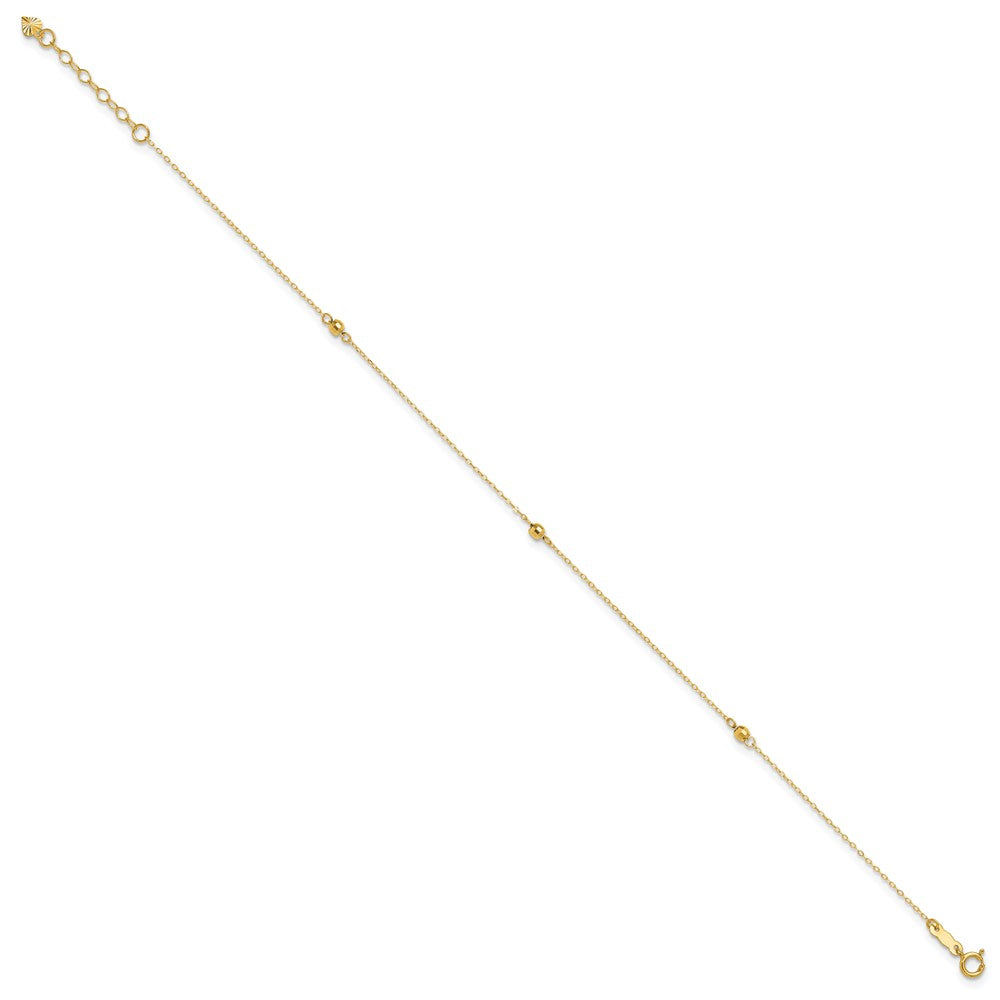 14k Yellow Gold 0.75 mm Mirror Beads in Plus 1in Ext Anklet (0.77 grams)