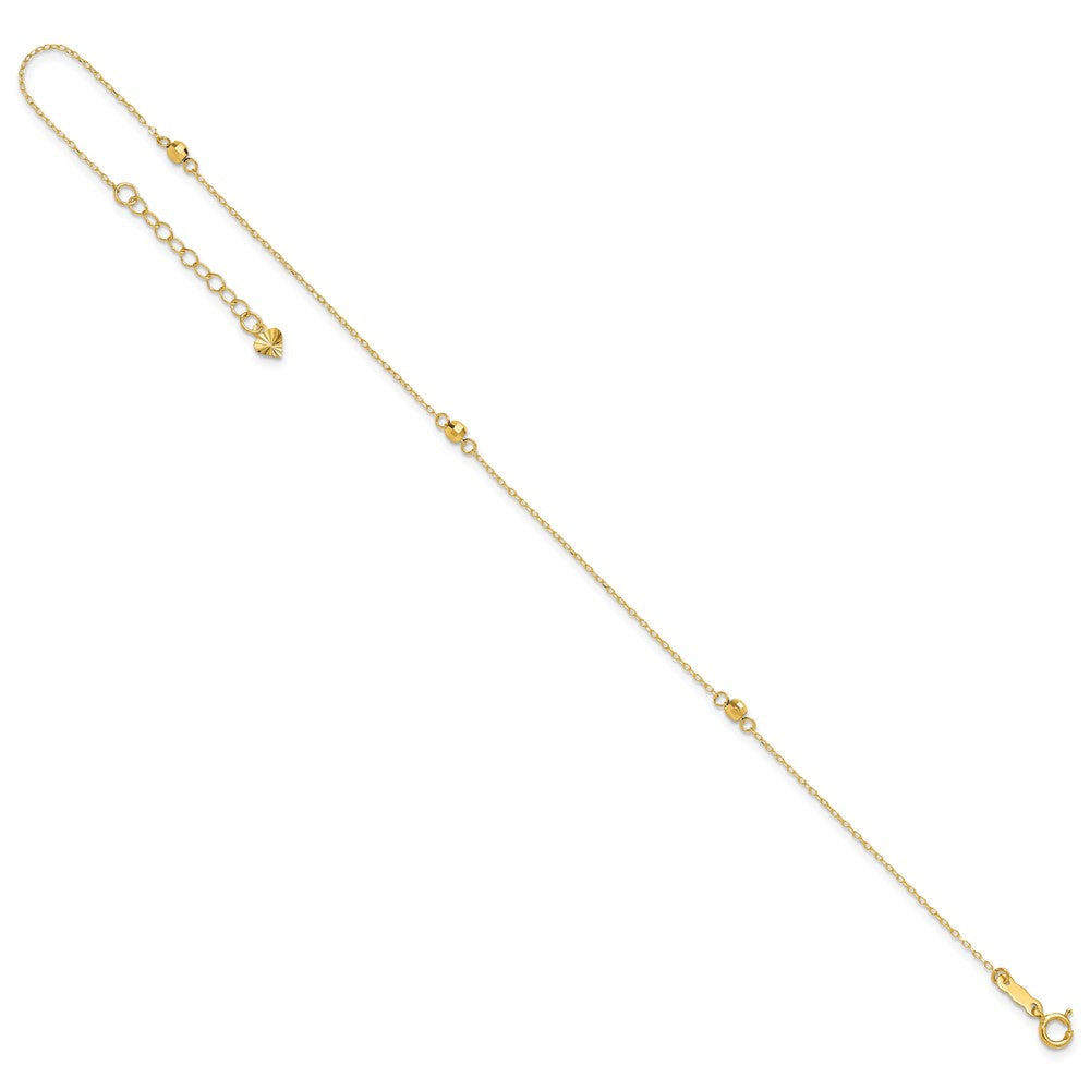 14k Yellow Gold 0.75 mm Mirror Beads in Plus 1in Ext Anklet (0.77 grams)
