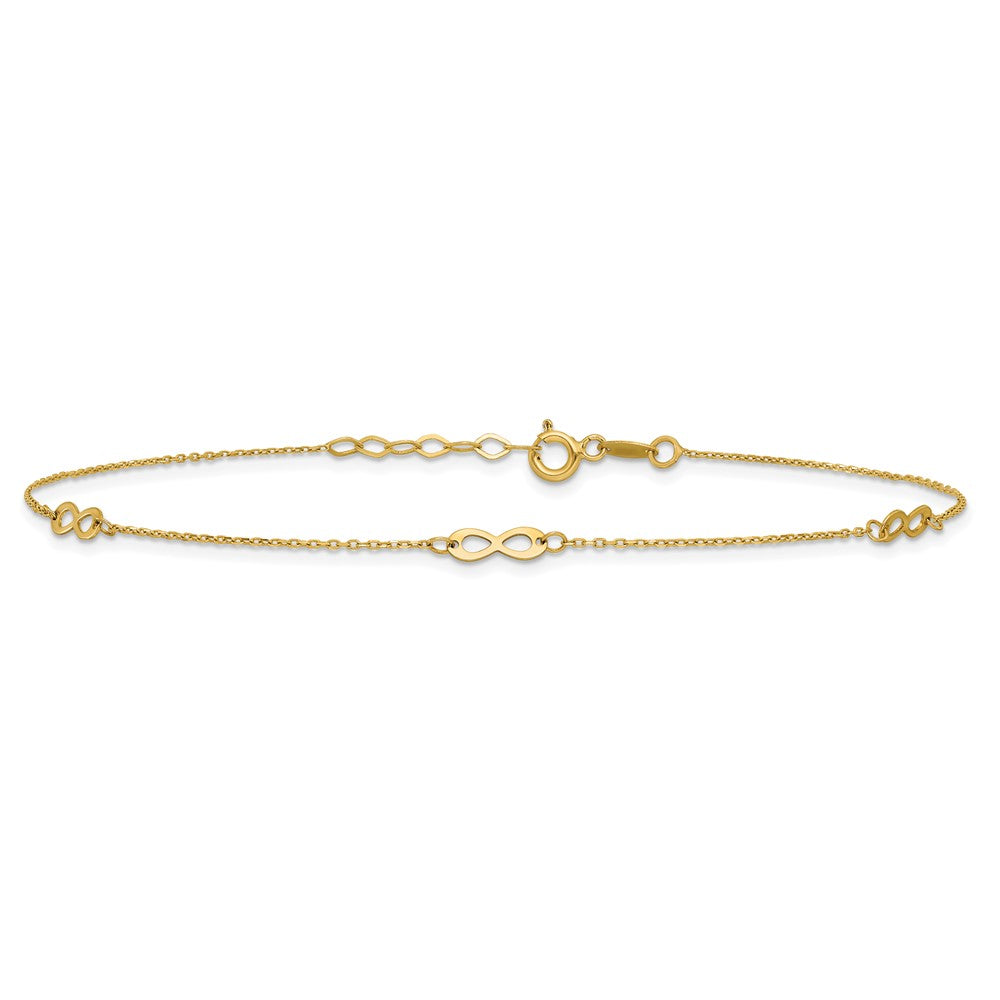 14k Yellow Gold 3 mm Polished Infinity Symbol 9in Plus .75in ext. Anklet