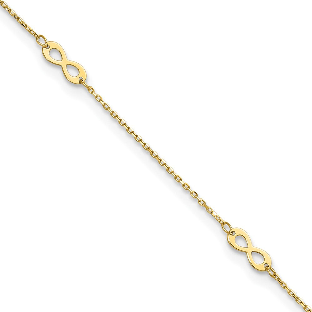 14k Yellow Gold 3 mm Polished Infinity Symbol 9in Plus .75in ext. Anklet