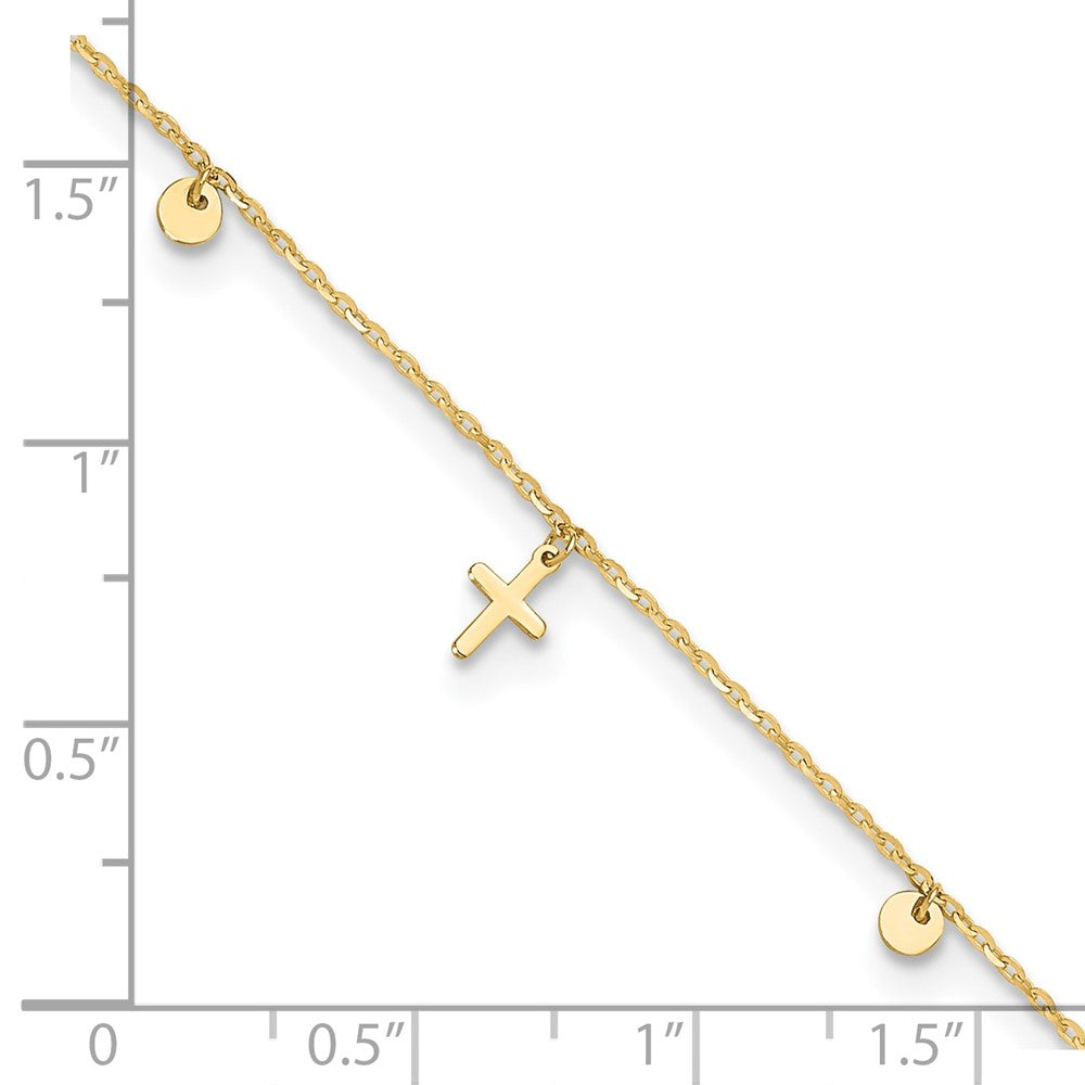 14k Yellow Gold 7 mm Polished Crosses 9in Plus 2in ext. Anklet (1.03 grams)