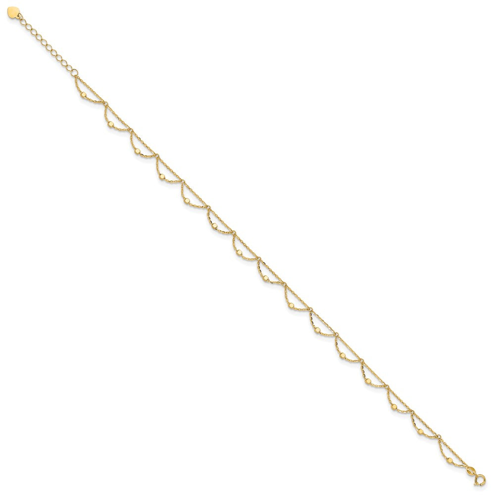 14k Yellow Gold 2.4 mm Polished and Diamond-cut Fancy 10in Plus 1.5in ext. Anklet (2.17 grams)
