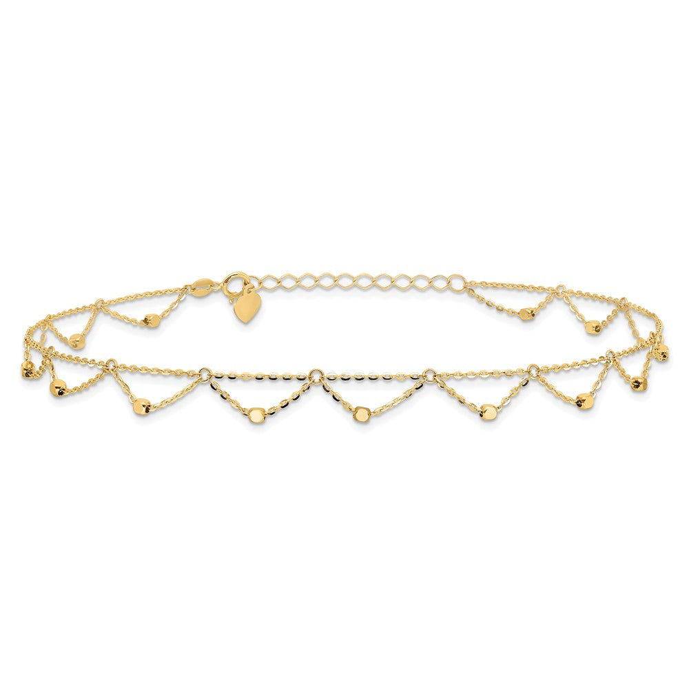14k Yellow Gold 2.4 mm Polished and Diamond-cut Fancy 10in Plus 1.5in ext. Anklet (2.17 grams)