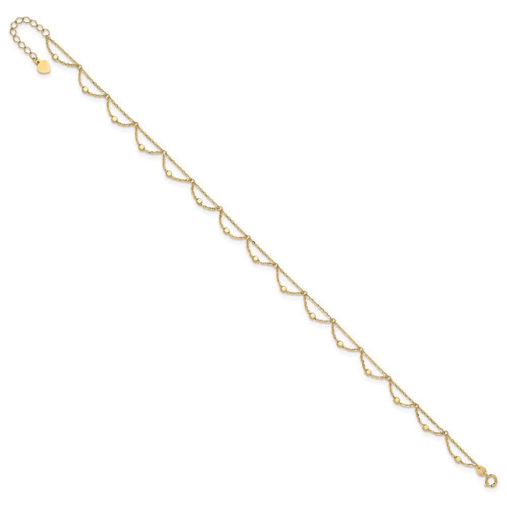 14k Yellow Gold 2.4 mm Polished and Diamond-cut Fancy 10in Plus 1.5in ext. Anklet (2.17 grams)