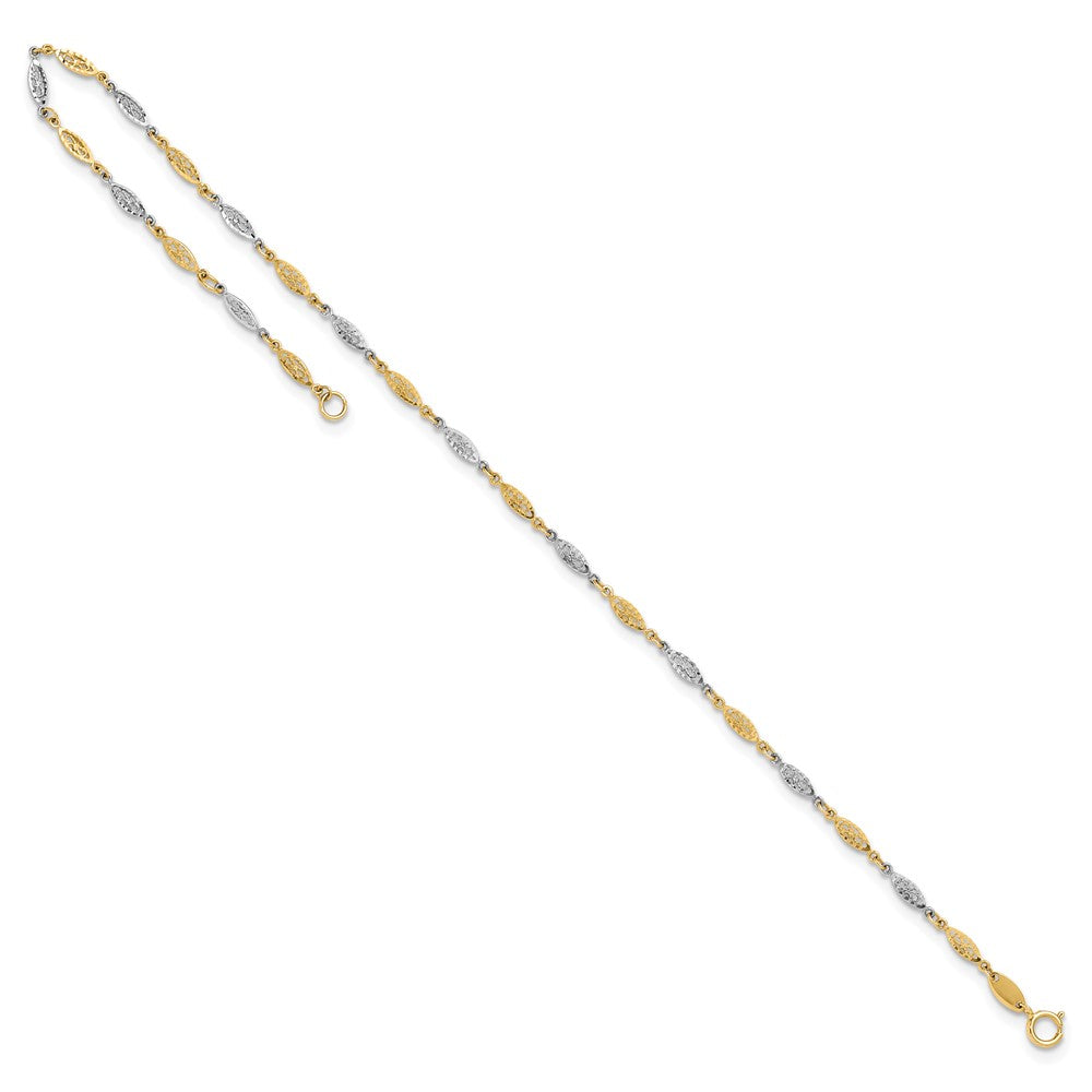 14k Two-tone 2 mm Two-tone Polished and Diamond-cut Infinity Link 9in Plus 1in ext. Ankle (2.11 grams)
