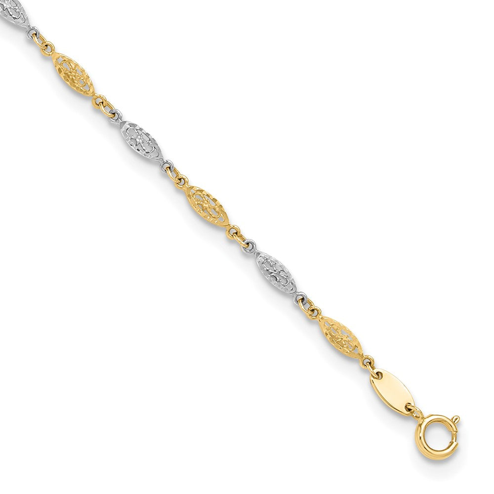 14k Two-tone 2 mm Two-tone Polished and Diamond-cut Infinity Link 9in Plus 1in ext. Ankle (2.11 grams)