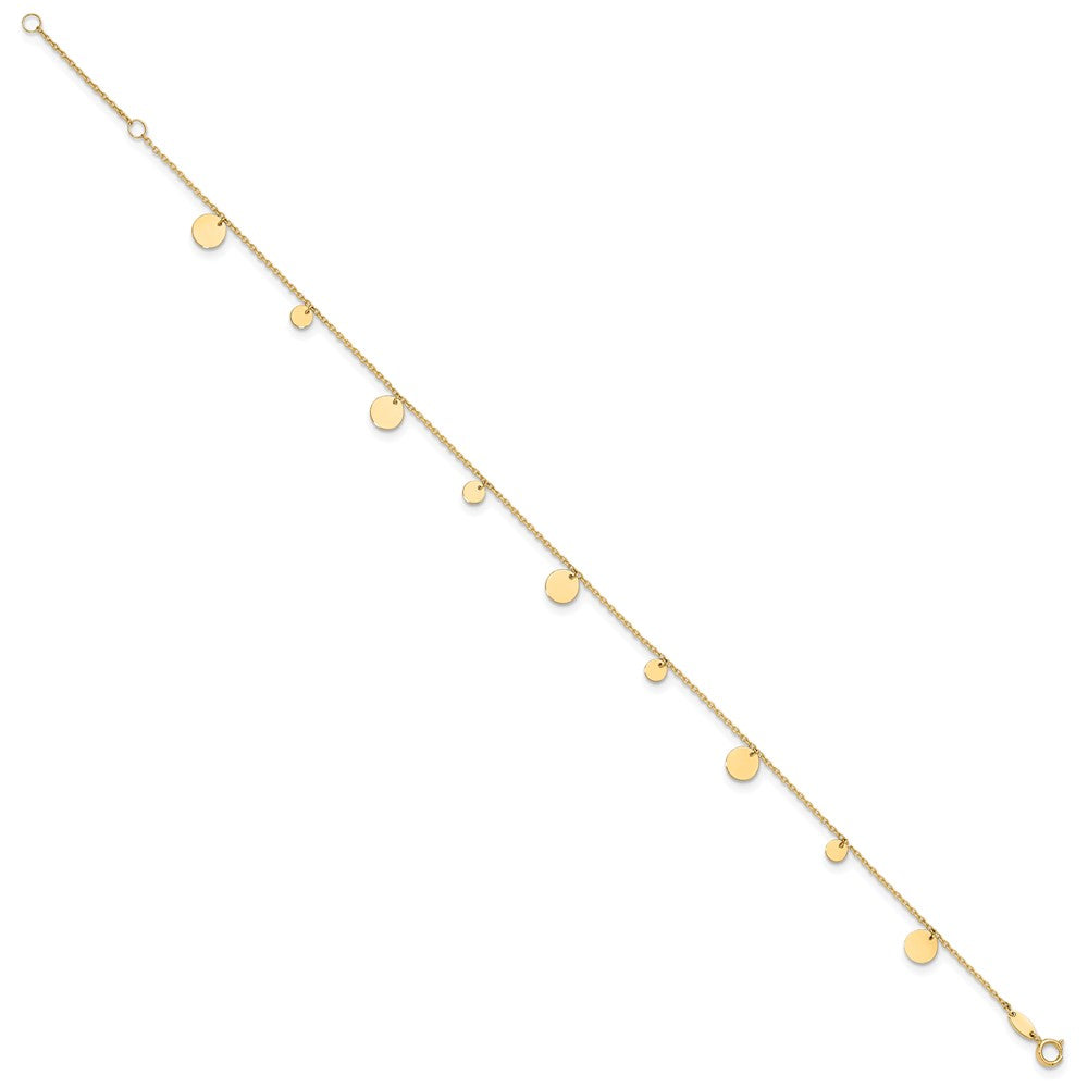 14k Yellow Gold 6 mm Polished Circles 9in Plus 1in ext. Anklet (1.64 grams)