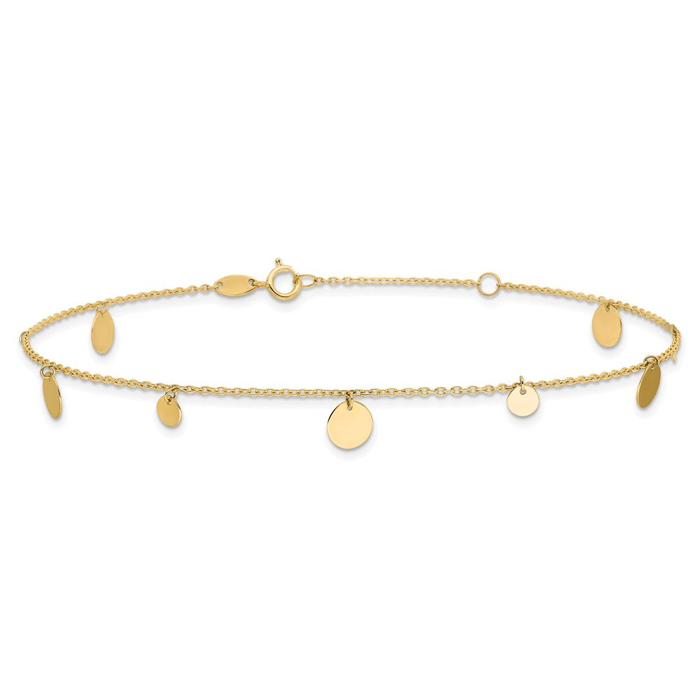 14k Yellow Gold 6 mm Polished Circles 9in Plus 1in ext. Anklet (1.64 grams)