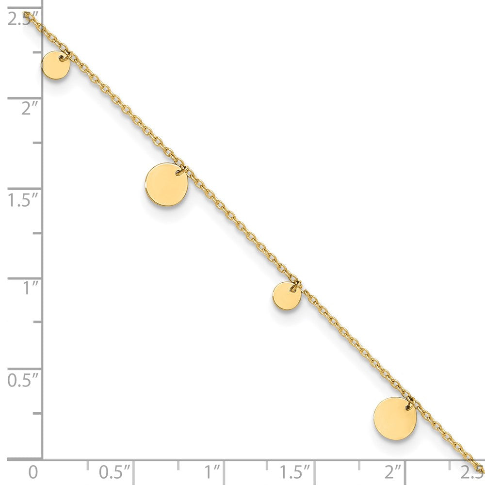 14k Yellow Gold 6 mm Polished Circles 9in Plus 1in ext. Anklet (1.64 grams)
