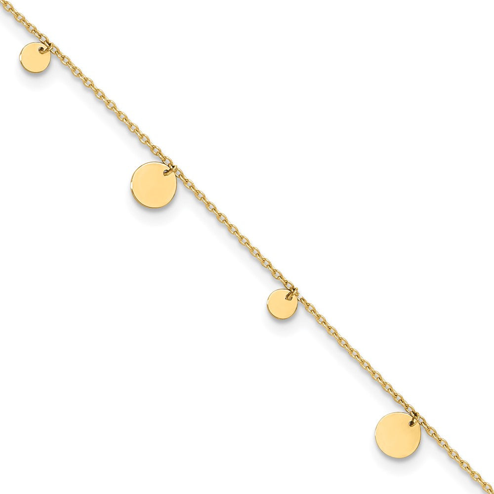 14k Yellow Gold 6 mm Polished Circles 9in Plus 1in ext. Anklet (1.64 grams)