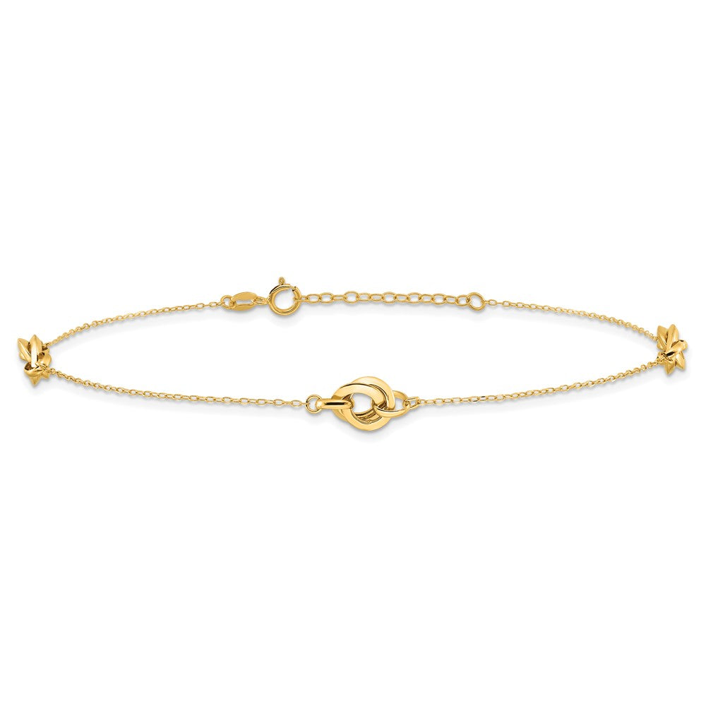 14k Yellow Gold 6.35 mm Polished Three Station Fancy Link 9in Plus 1in extension Anklet (1.38 grams)