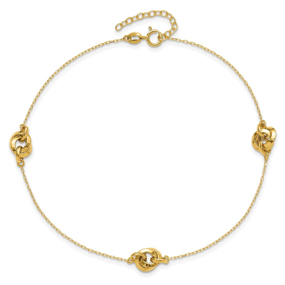 14k Yellow Gold 6.35 mm Polished Three Station Fancy Link 9in Plus 1in extension Anklet (1.38 grams)