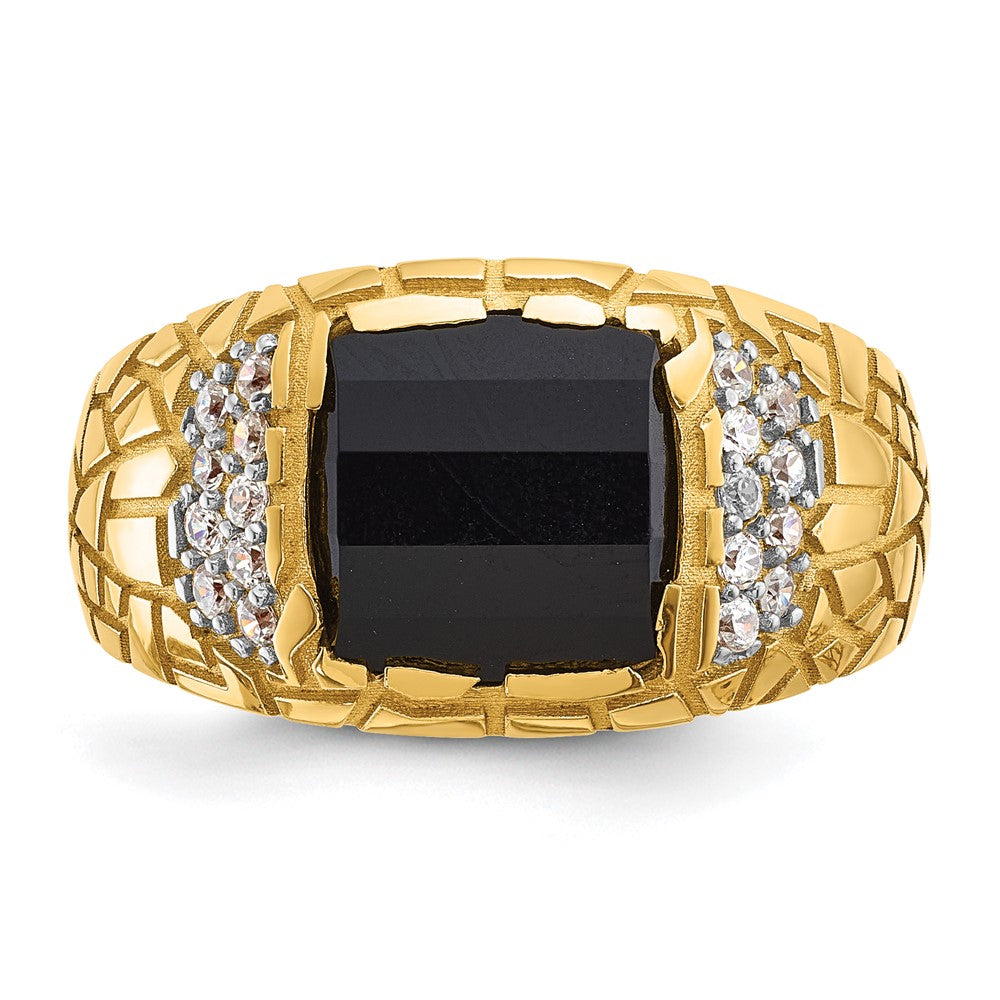IBGoodman 14k Men's Polished and Nugget Textured Onyx and 1/4 Carat AA Quality Diamond Ring (5.61 grams)