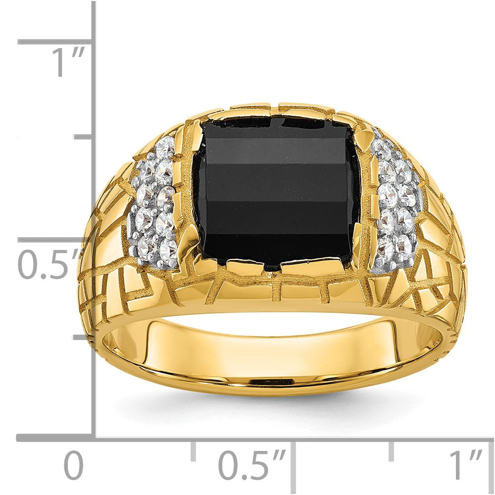 IBGoodman 14k Men's Polished and Nugget Textured Onyx and 1/4 Carat AA Quality Diamond Ring (5.61 grams)