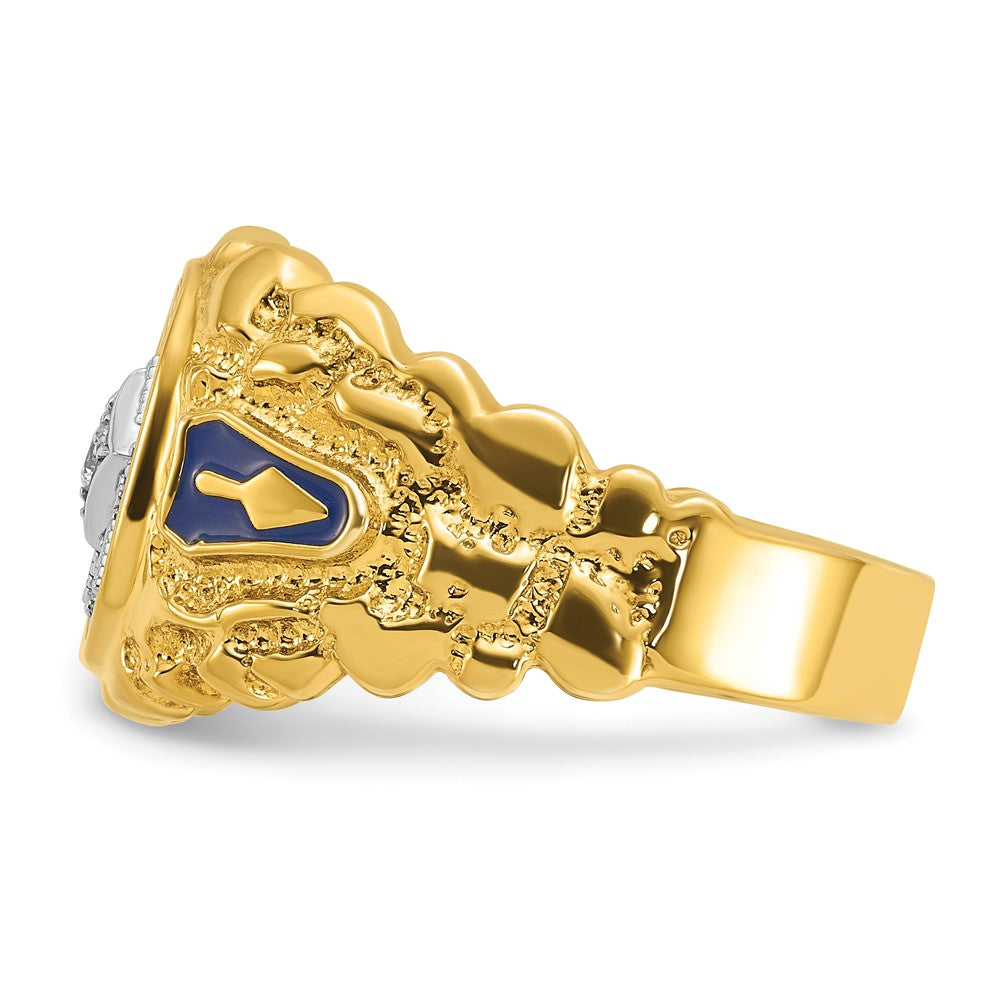 IBGoodman 10k Two-tone Men's Polished and Nugget Textured Blue Lodge Master Masonic Ring Mounting (8.89 grams)