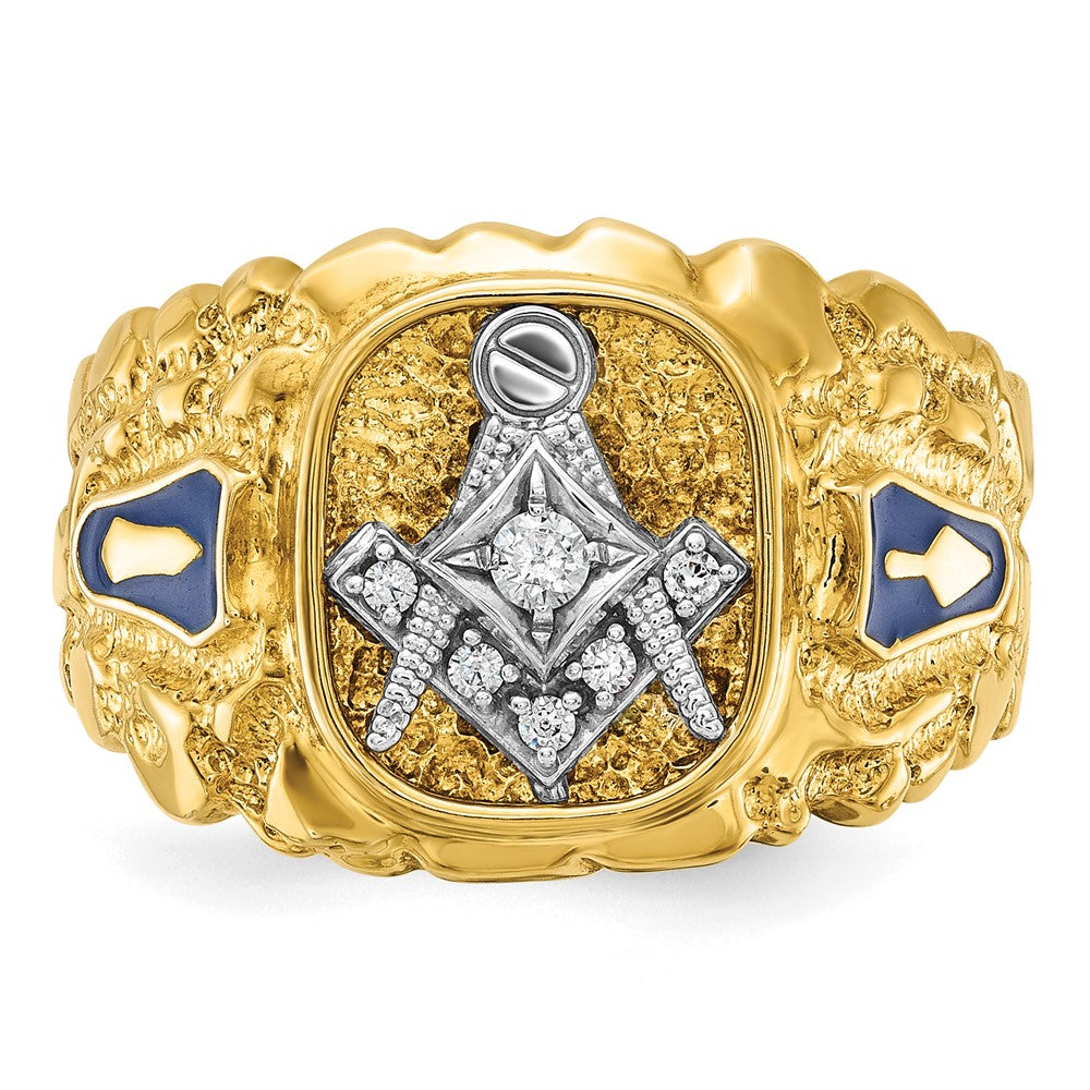 IBGoodman 10k Two-tone Men's Polished and Nugget Textured Diamond Blue Lodge Master Masonic Ring (8.89 grams)