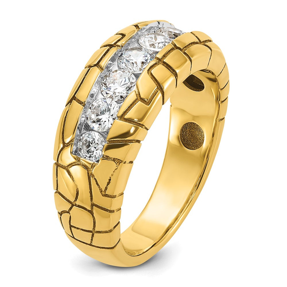 IBGoodman 14k Men's Polished and Nugget Texture 7-Stone 1 Carat AA Quality Diamond Ring (6.94 grams)