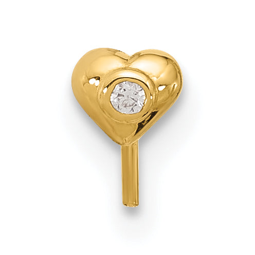 14k 22 Gauge CZ Heart Nose Stud (0.12 grams)