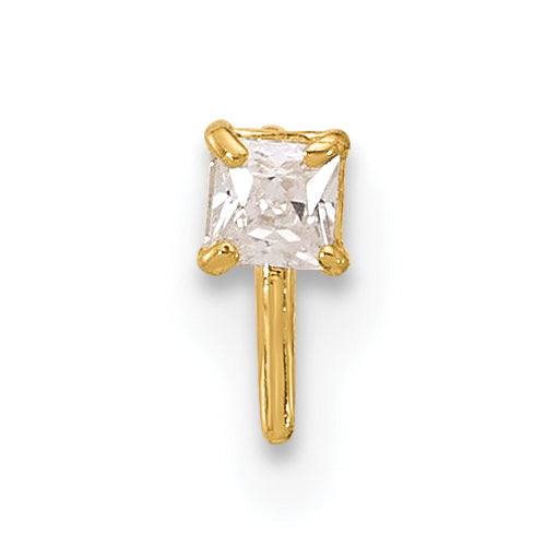 14k 22 Gauge  2.5mm Square CZ Nose Stud (0.08 grams)