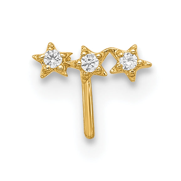 14k 22 Gauge CZ 3-Star Nose Stud (0.1 grams)