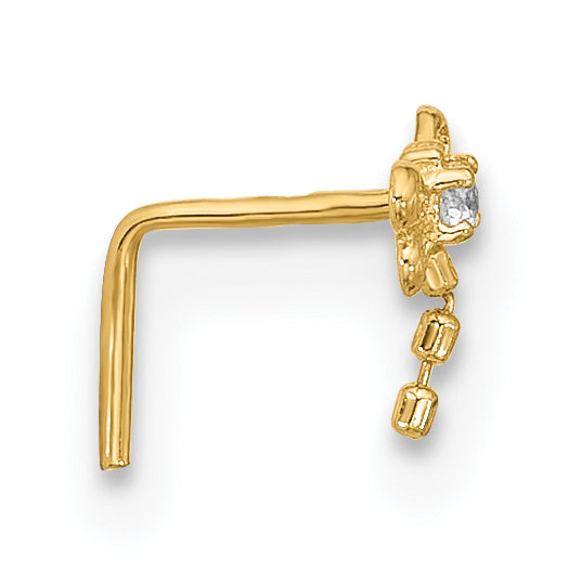 14k 22 Gauge CZ Butterfly Nose Stud (0.07 grams)