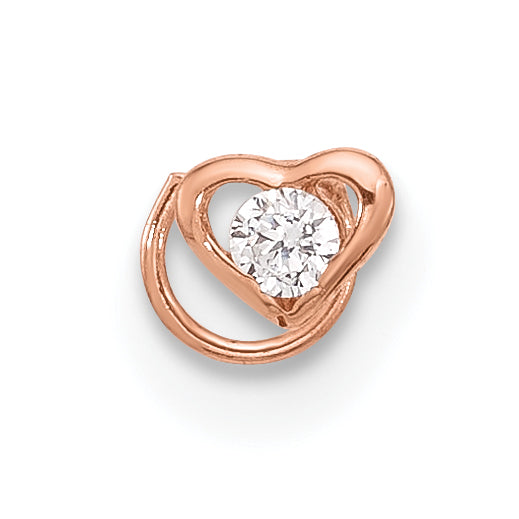 14K Rose Gold 23 Gauge CZ Heart Nose Post (0.1 grams)