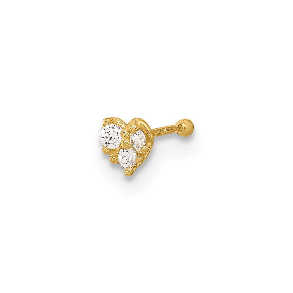 14K 23 Gauge CZ Heart Nose Post (0.06 grams)