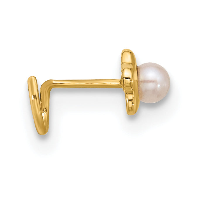 14K 22 Gauge Flower Freshwater Cultured Pearl Nose Ring Body Jewelry (0.07 grams)