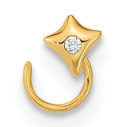 14K 22 Gauge Square with CZ Nose Ring Body Jewelry (0.09 grams)