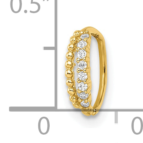 14k 18 Gauge Double Row Beaded & CZ Nose Ring / Ear Cuff (0.3 grams)
