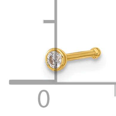 14k 21 Gauge Polished CZ Bezel Nose Stud (0.11 grams)