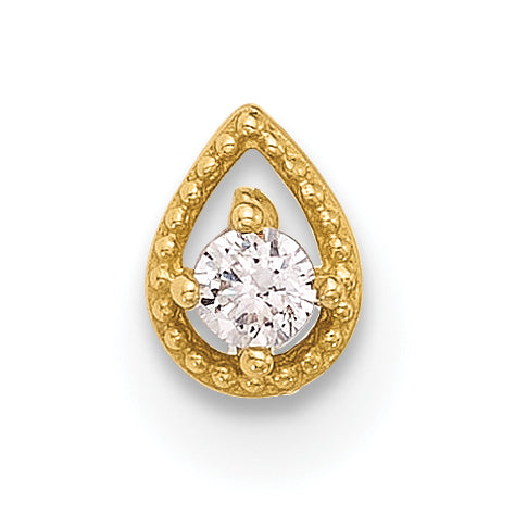 14K 20 Gauge Polished CZ Teardrop Nose Stud (0.15 grams)