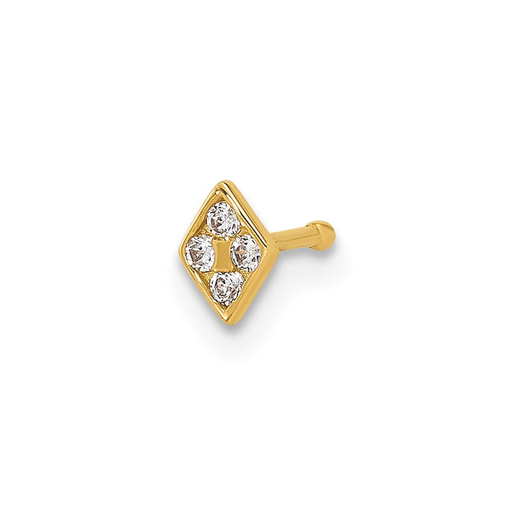 14k 22 Gauge Polished CZ Diamond Shaped Nose Stud (0.13 grams)