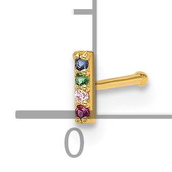 14k 22 Gauge Polished Multicolor CZ Bar Nose Stud (0.08 grams)