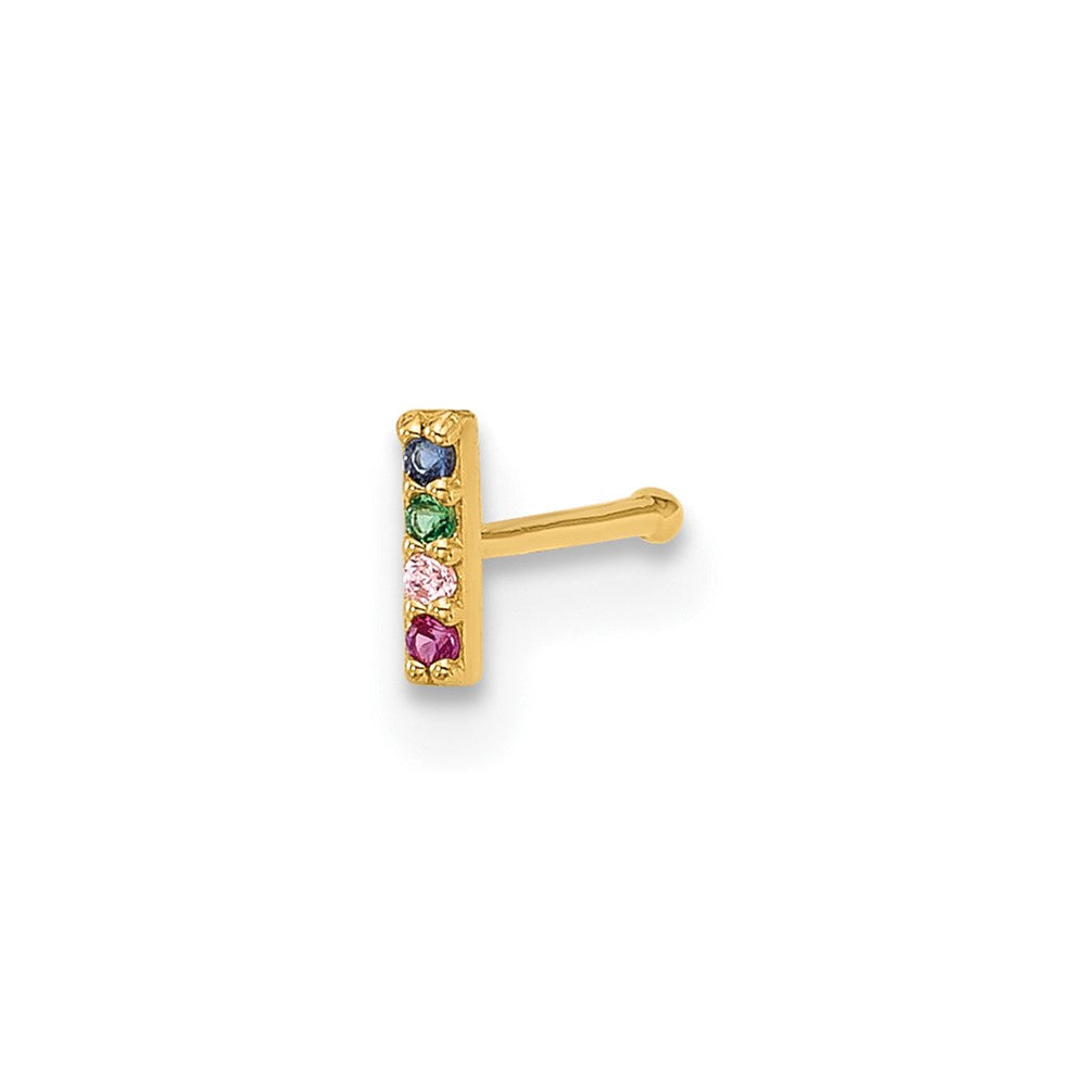 14k 22 Gauge Polished Multicolor CZ Bar Nose Stud (0.08 grams)