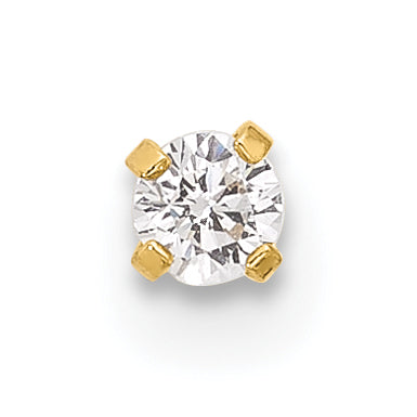 14k 22 Gauge Polished 2.5mm CZ Nose Stud (0.09 grams)