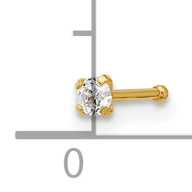 14k 22 Gauge Polished 2.5mm CZ Nose Stud (0.09 grams)